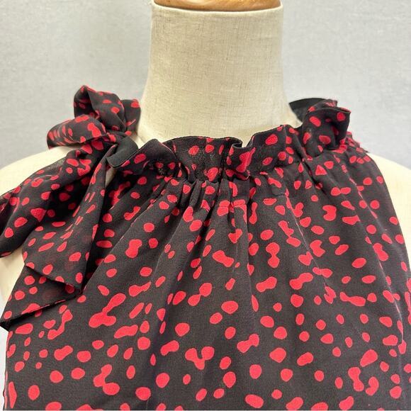 Michael Michael Kors Y2k tie high neck sleeveless blouse red dot print size 4 - Picture 2 of 15